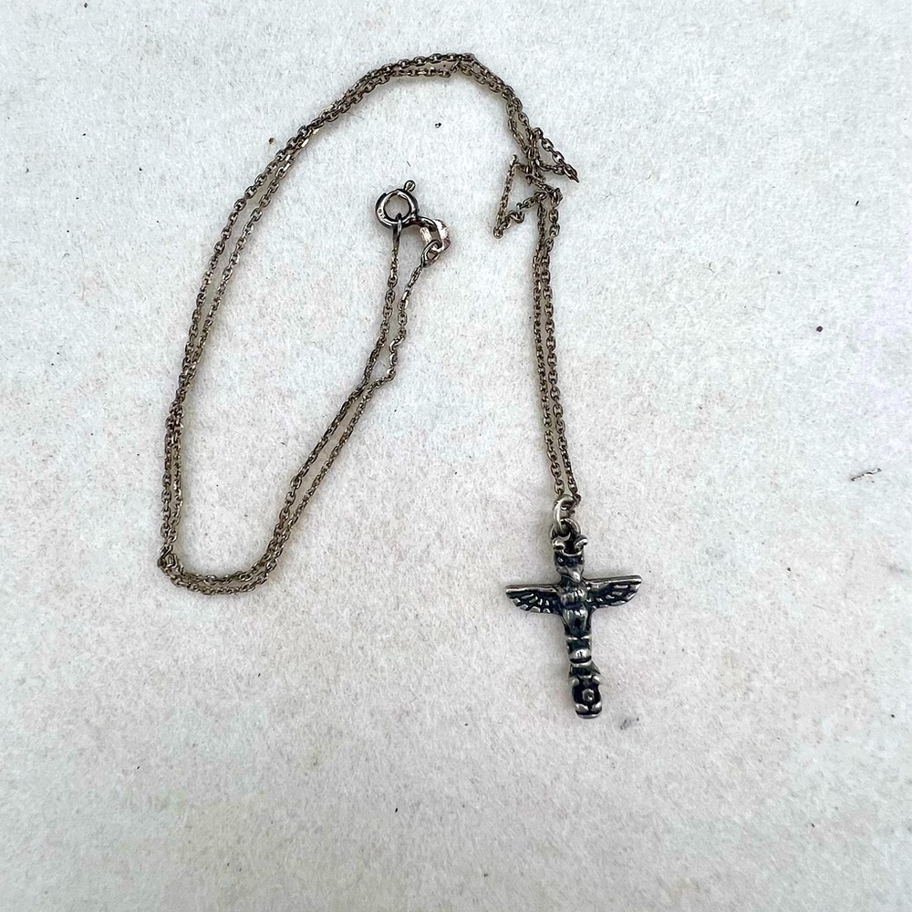 Vintage Sterling Navajo 3D Totem Pole Necklace. Signed W.M., Italy Necklace